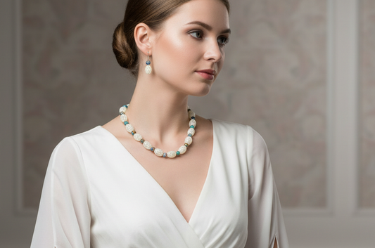 parure en perles de verre dentelle blanche avec millefleurs NACRELUNE parure