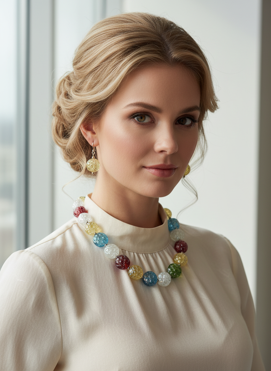 parure en perles de résine gravée NACRELUNE parure