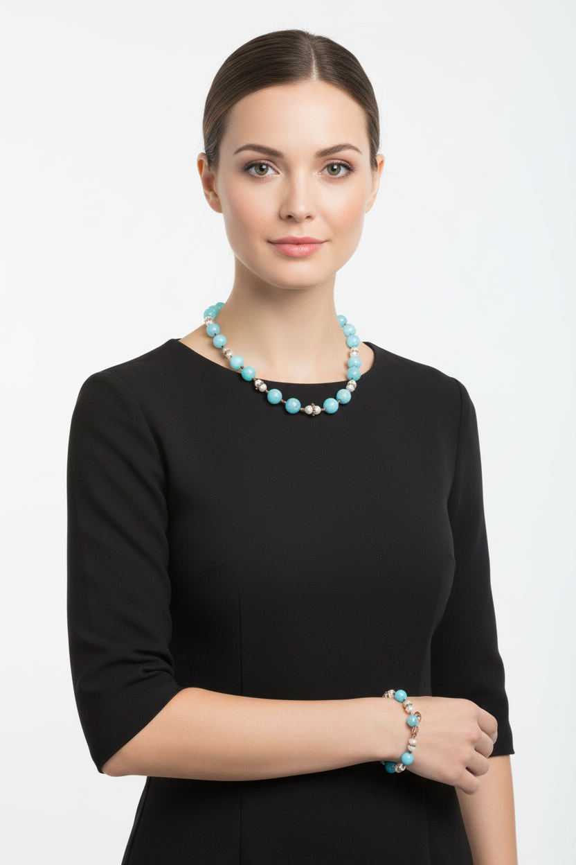 Parure quartz bleus perles style minimaliste