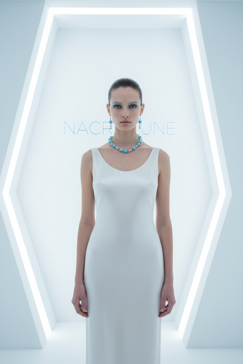 Parure quartz bleus style futuriste