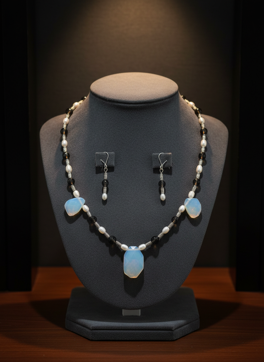 Parure en quartz et opalites nacrelune.com parure