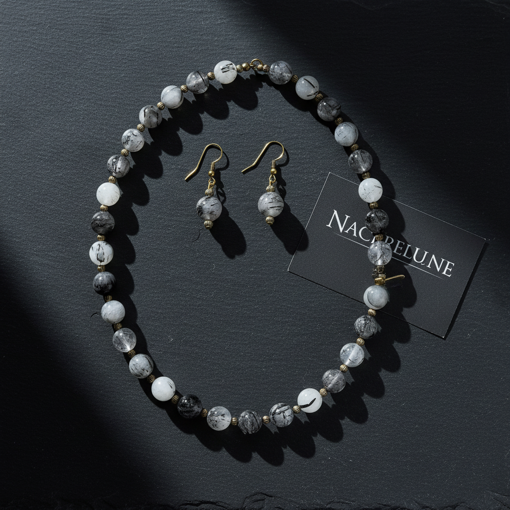 Parure Quartz Rutile Collier Boucles Pierre Naturelle nacrelune.com parure