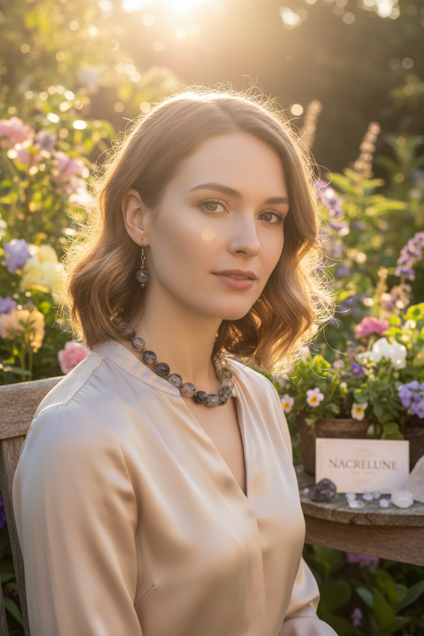 Parure Quartz Rutile Collier Boucles Pierre Naturelle nacrelune.com parure