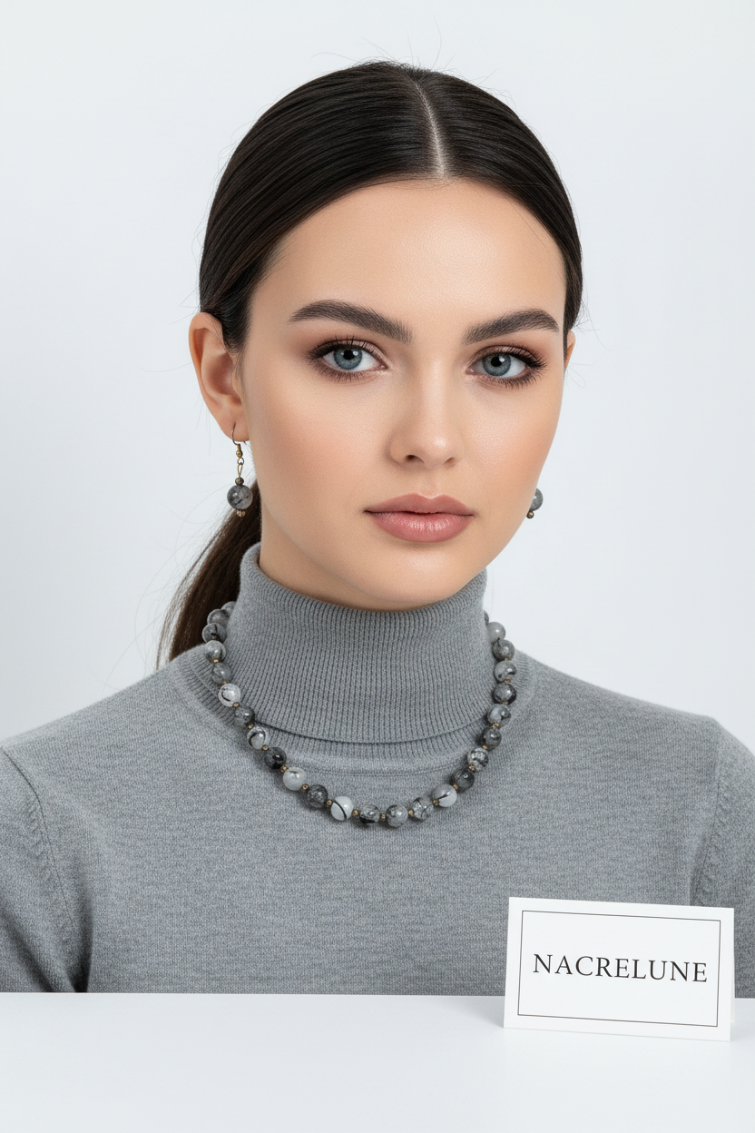 Parure Quartz Rutile Collier Boucles Pierre Naturelle nacrelune.com parure