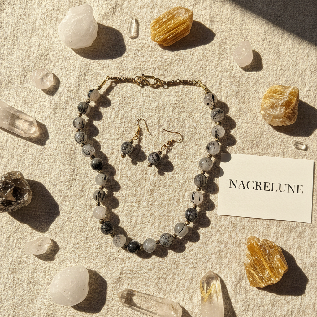 Parure Quartz Rutile Collier Boucles Pierre Naturelle nacrelune.com parure