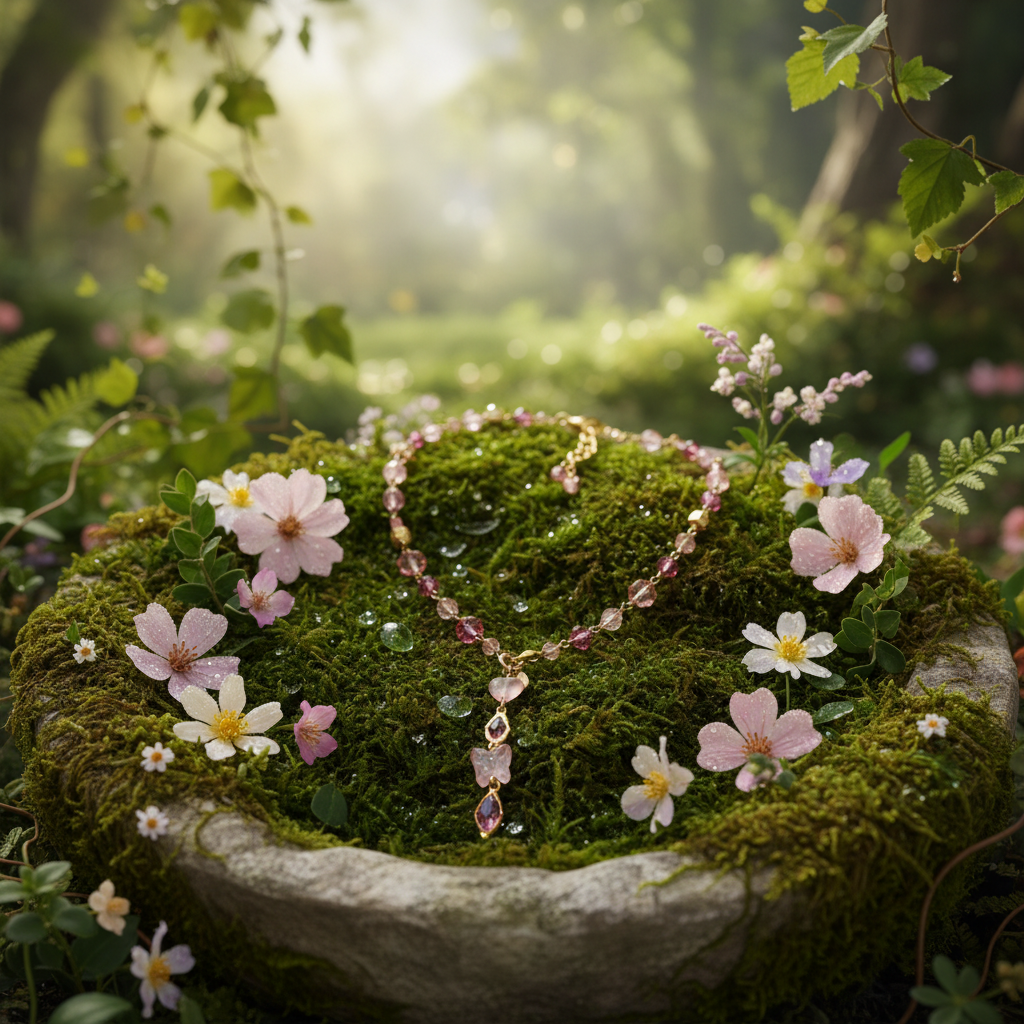 Parure Fantaisie Rose Collier et Bracelet nacrelune.com parure