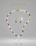 Parure petits rubis polis véritables avec perles de culture et quartz rose sculpté nacrelune.com parure