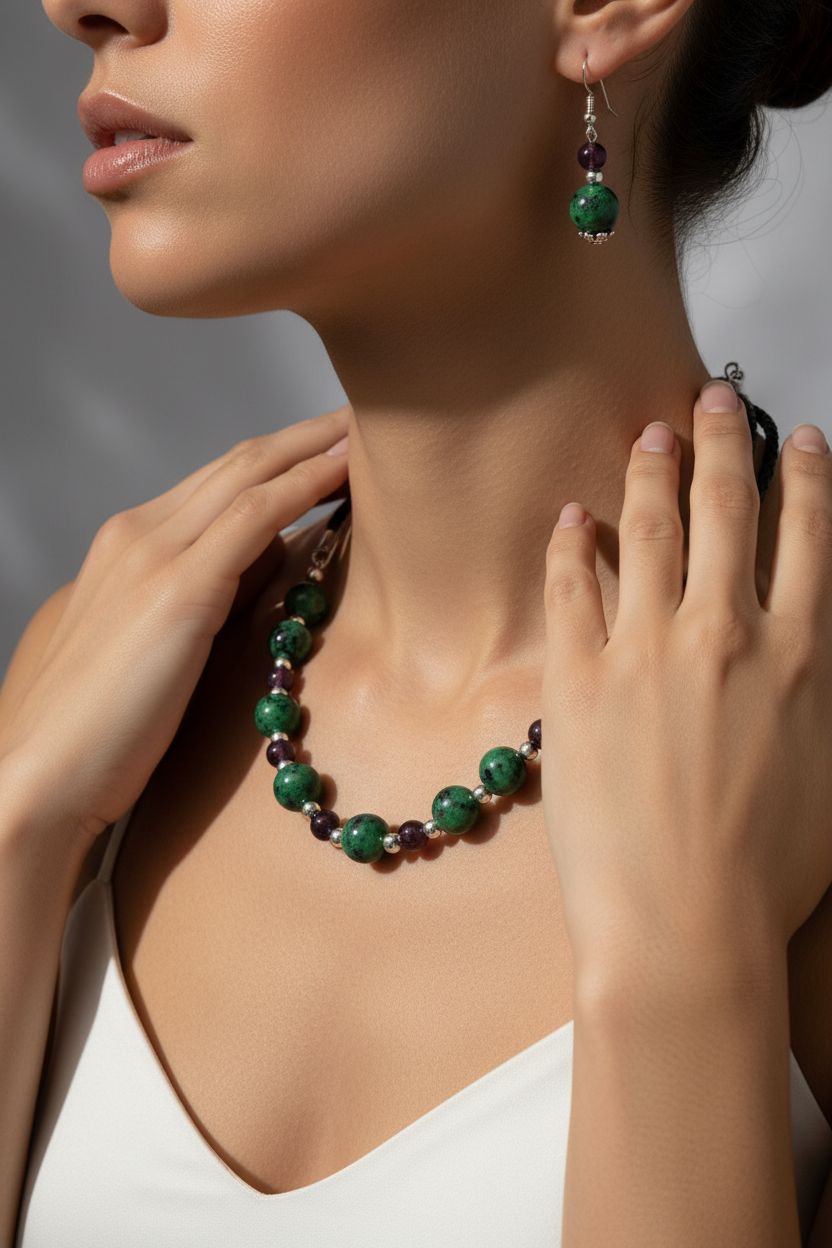 Parure petits rubis et rubis zoïsites naturels véritables nacrelune.com parure