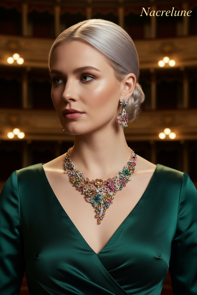 Parure en strass multicolores, fleurs et papillons nacrelune.com parure