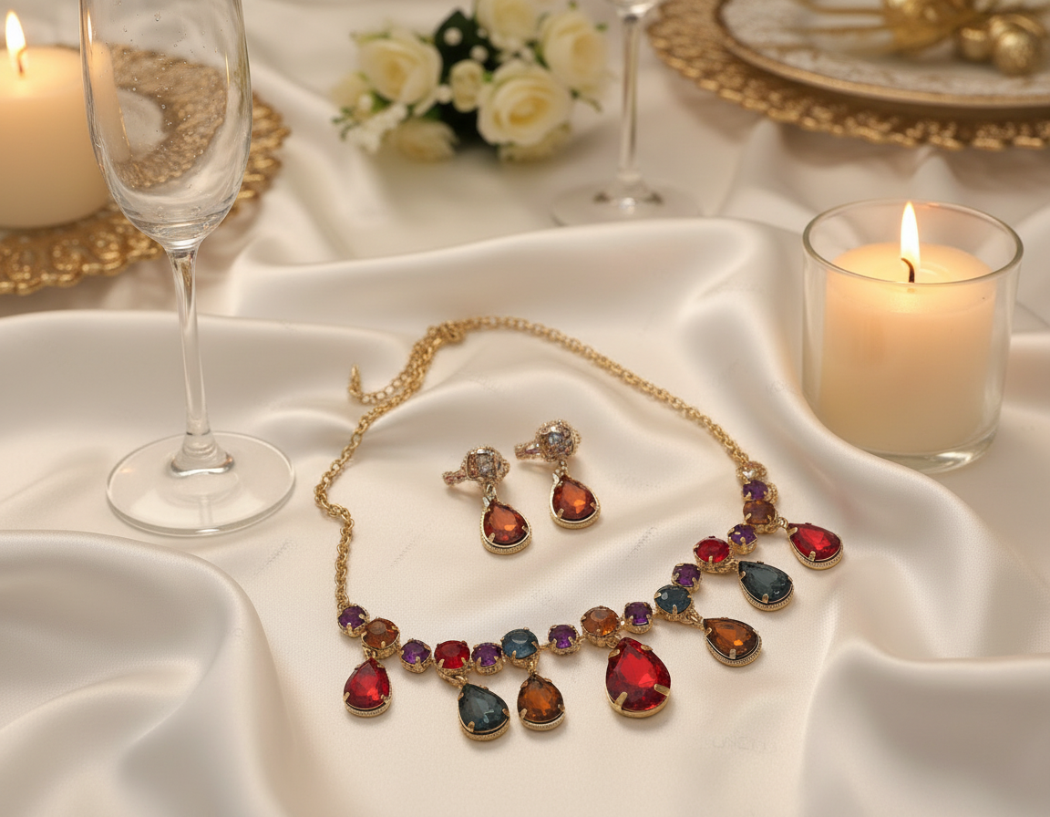 Parure en strass fantaisie multicolores nacrelune.com parure