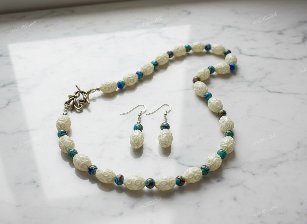 parure en perles de verre dentelle blanche avec millefleurs nacrelune.com parure