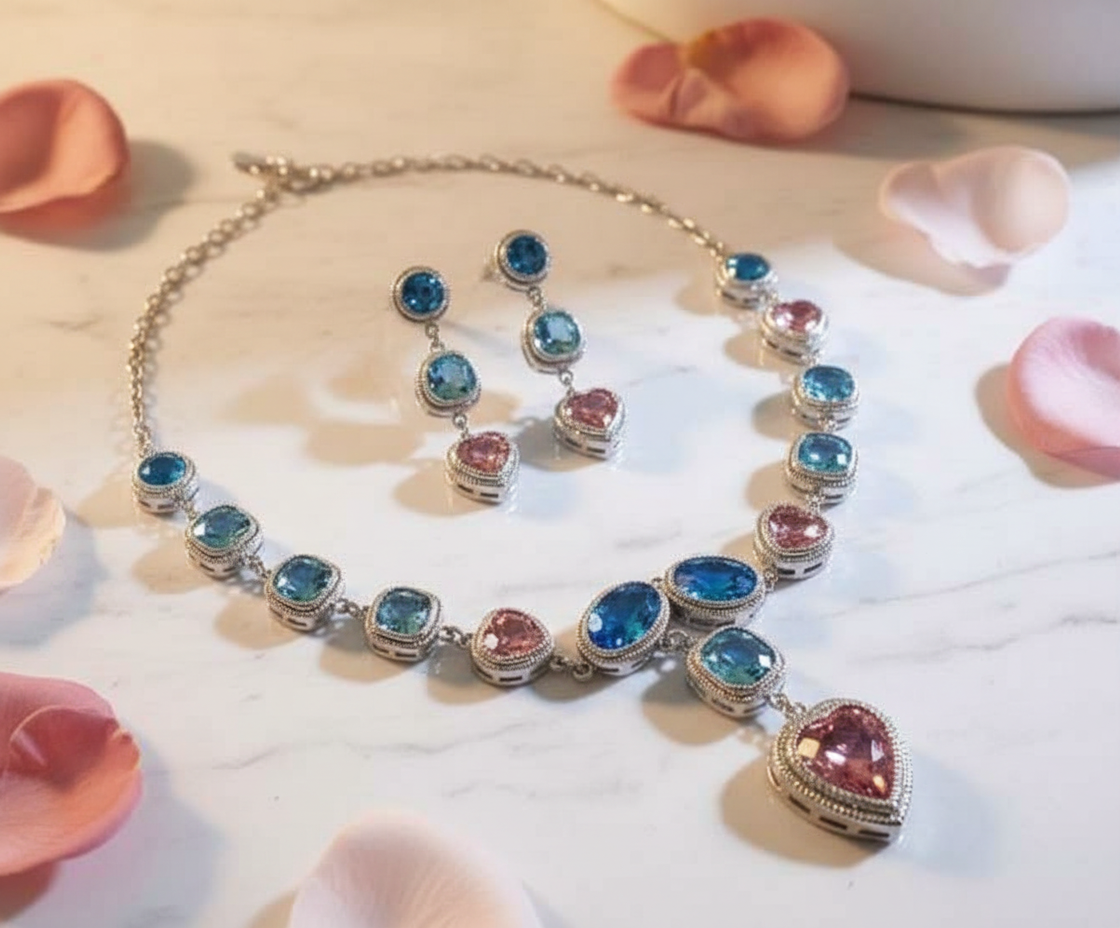 Parure rose et bleue en zirconia nacrelune.com parure