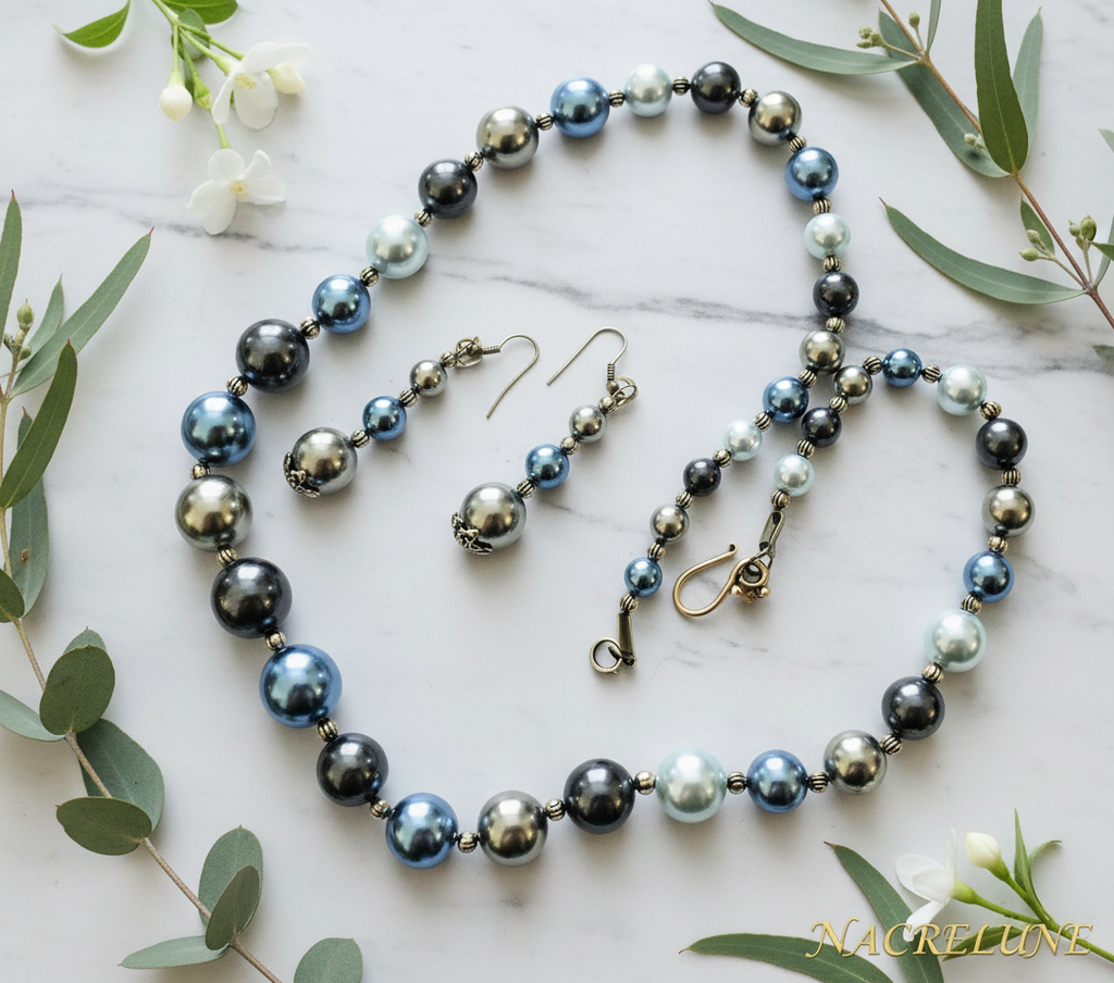 Parure en perles de nacre multicolores nacrelune.com parure