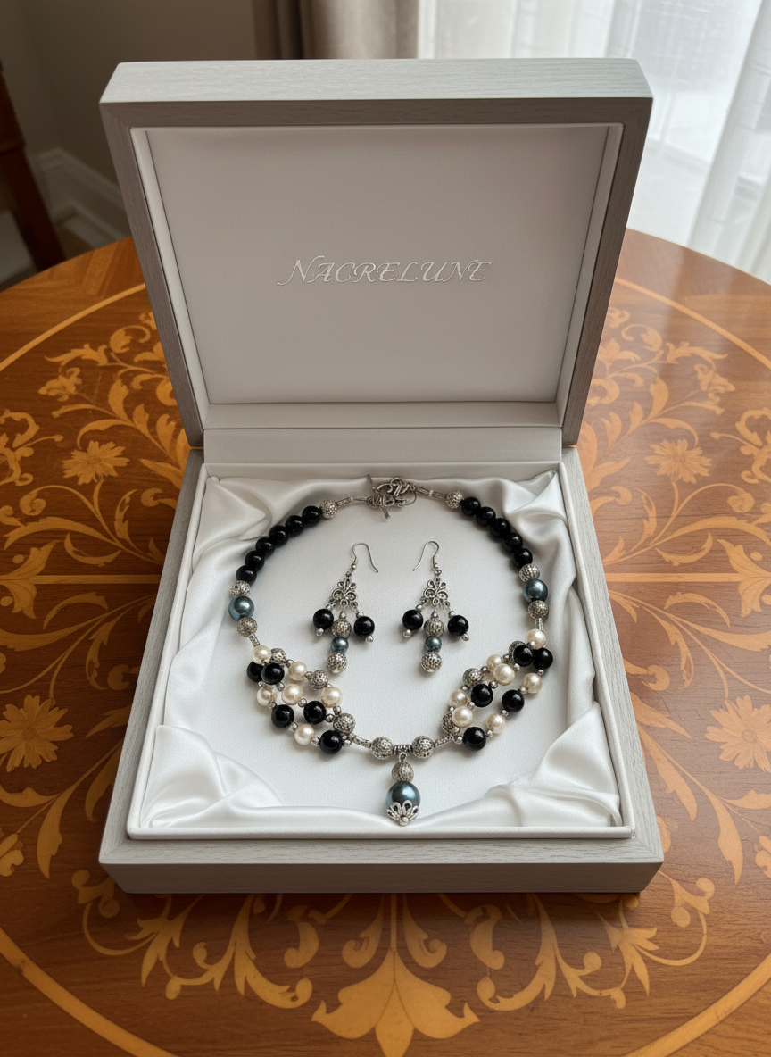 Parure perles de nacre de 3 couleurs nacrelune.com parure