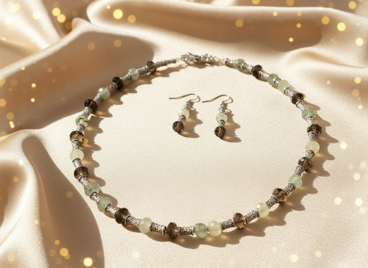 Parure en perles de quartz verts et marrons NACRELUNE parure