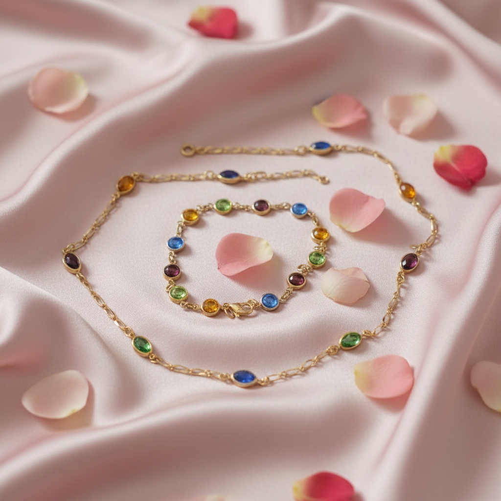 collier et bracelet en plaqué or avec pierres fines nacrelune.com parure