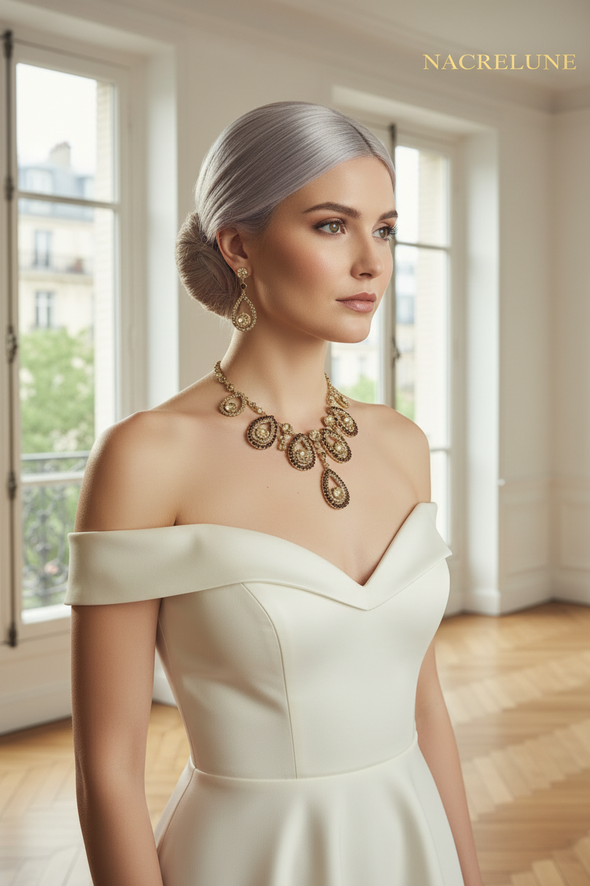 Parure en strass gouttes d'eau couleur topaze nacrelune.com parure