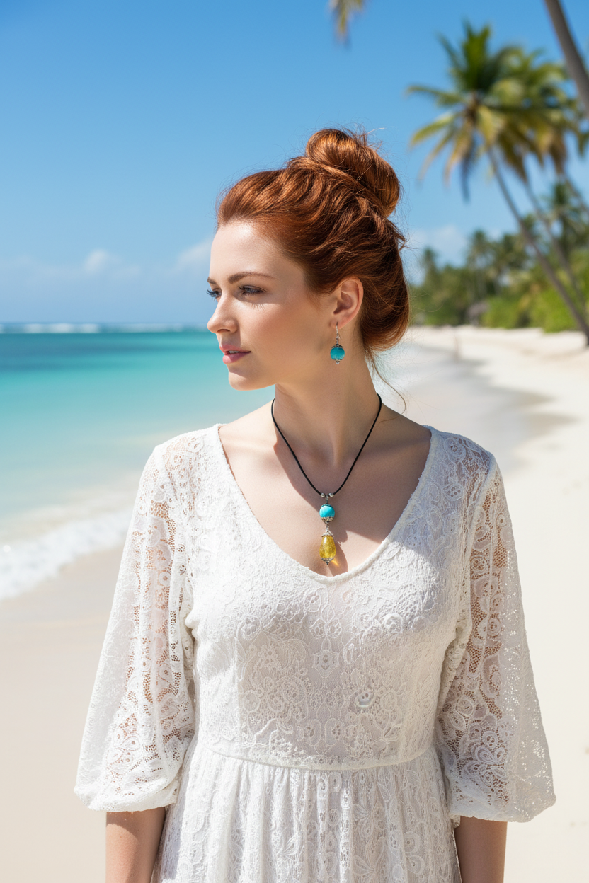 Parure turquoise ambre plage