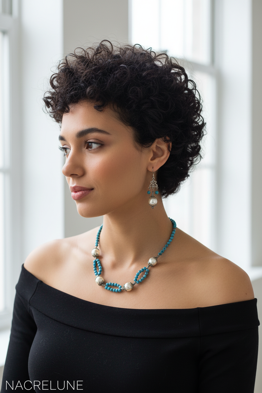 Parure Turquoise Reconstituée & Perles de Nacre – Bijou Naturel Élégant | NACRELUNE NACRELUNE Parure