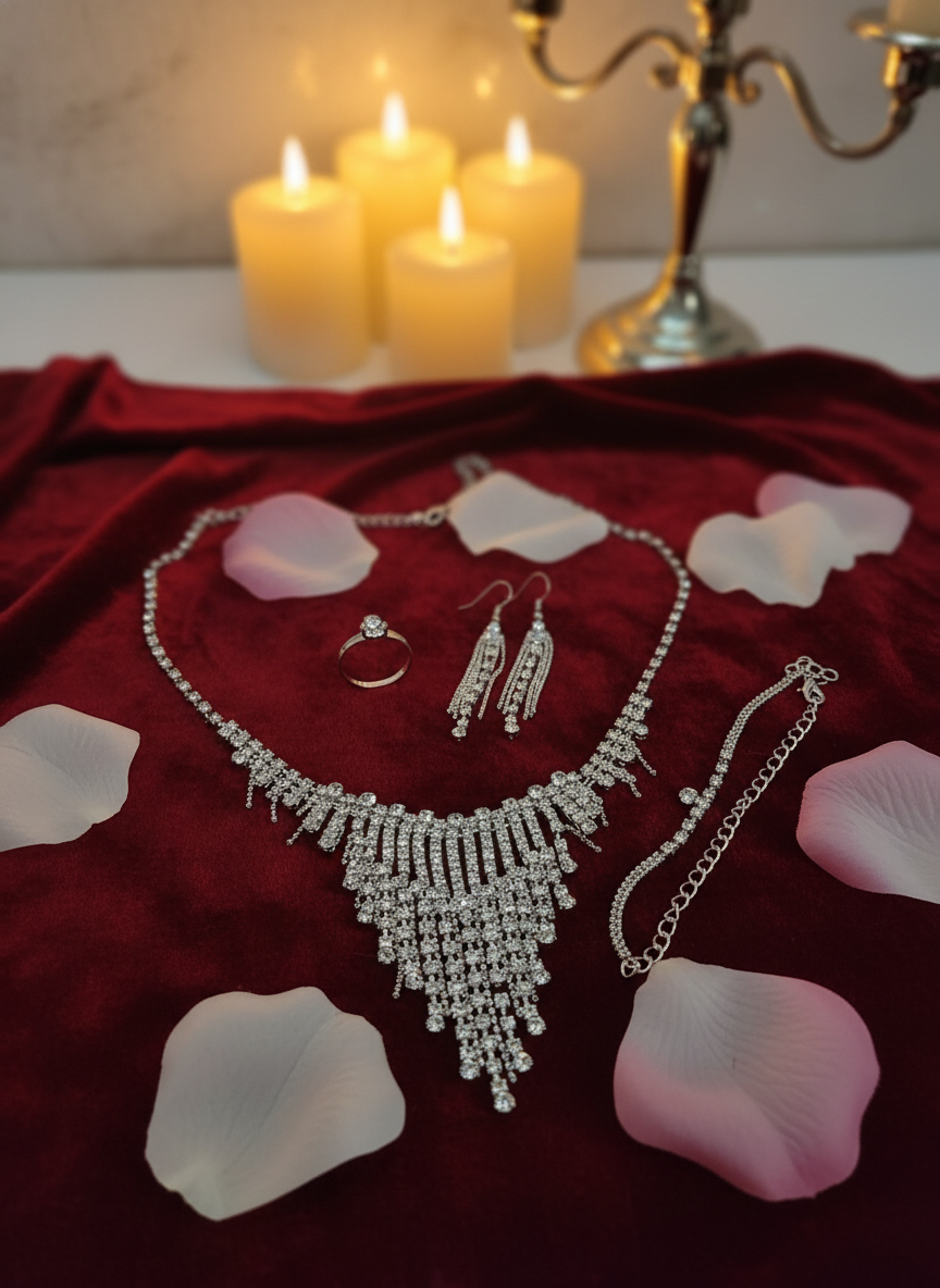 Parure complète strass en triangle nacrelune.com parure