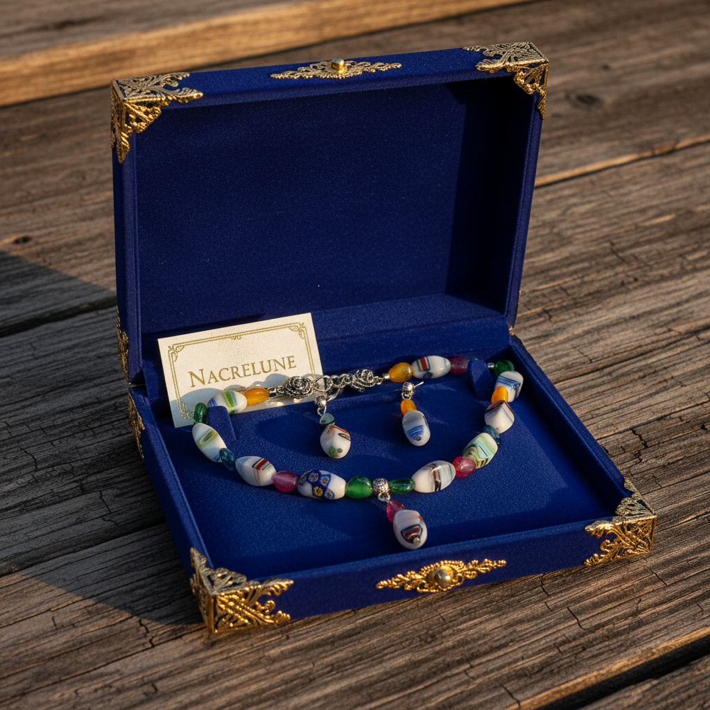 Parure Perles de Verre Colorées - Collier et Boucles d'Oreilles nacrelune.com parure
