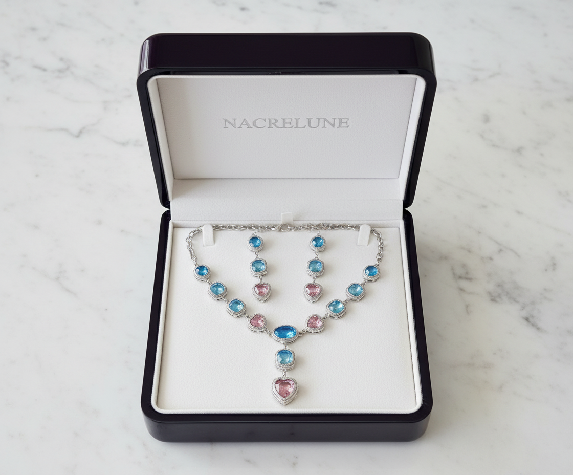 Parure rose et bleue en zirconia nacrelune.com parure