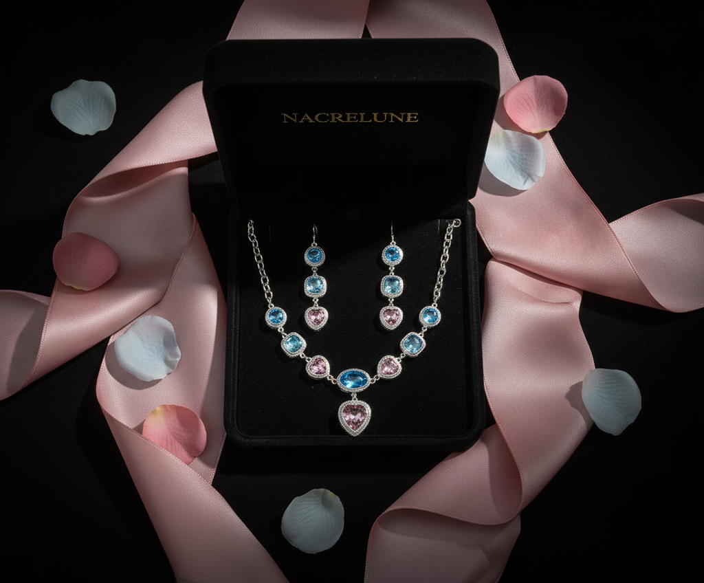Parure rose et bleue en zirconia nacrelune.com parure