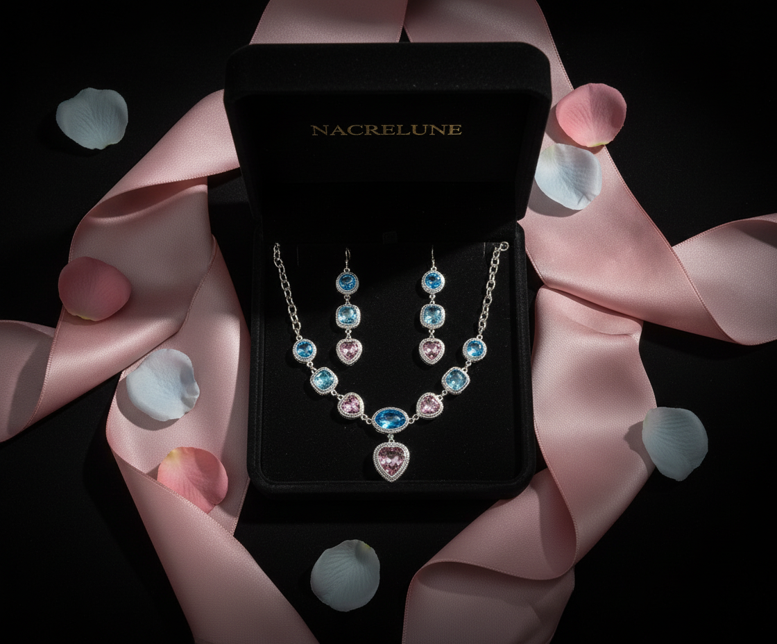 Parure rose et bleue en zirconia NACRELUNE parure