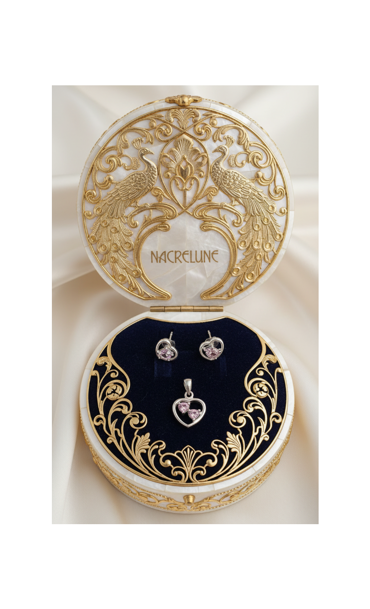 Petite parure coeurs strass roses