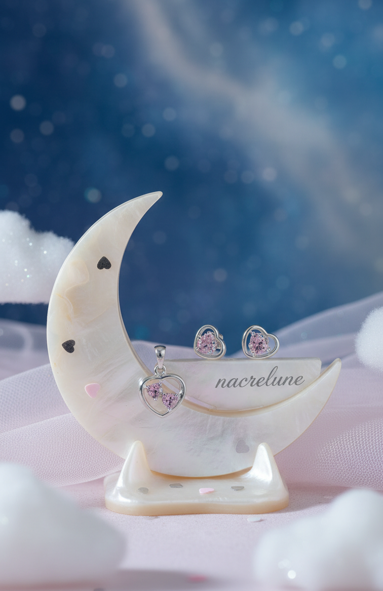 Petite parure coeurs strass roses