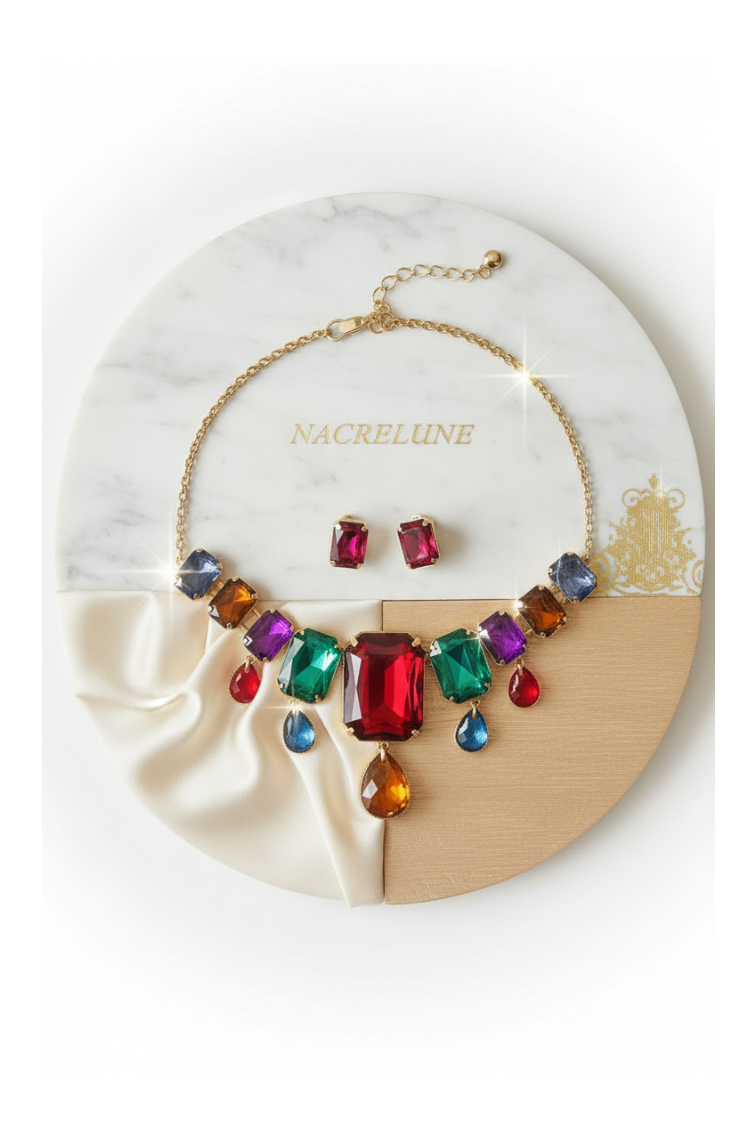 parure en strass multicolores originale