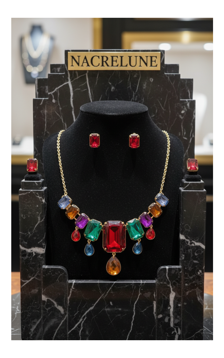 parure en strass multicolores originale