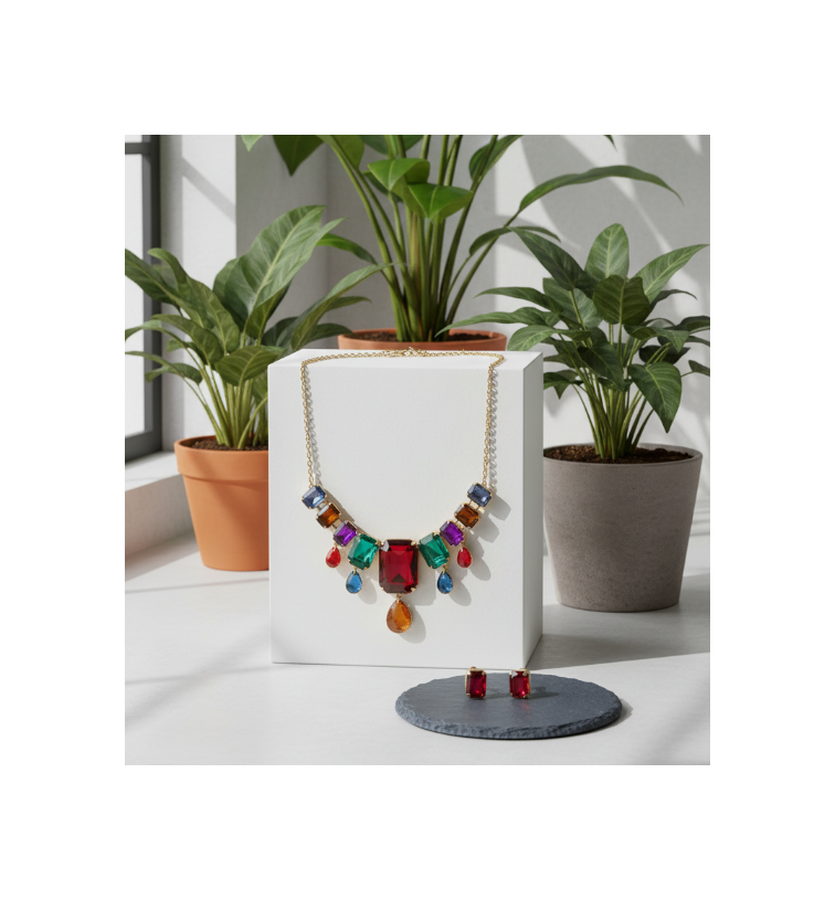parure en strass multicolores originale