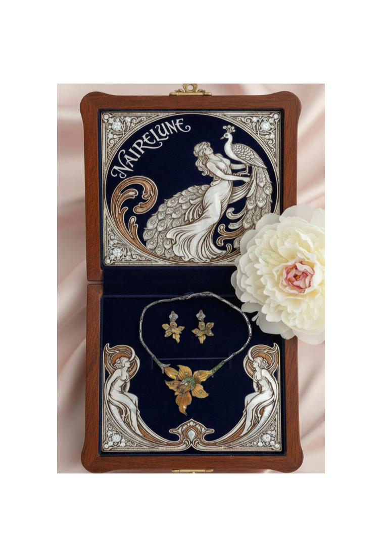 Parure en émail et strass en forme d’orchidée nacrelune.com parure