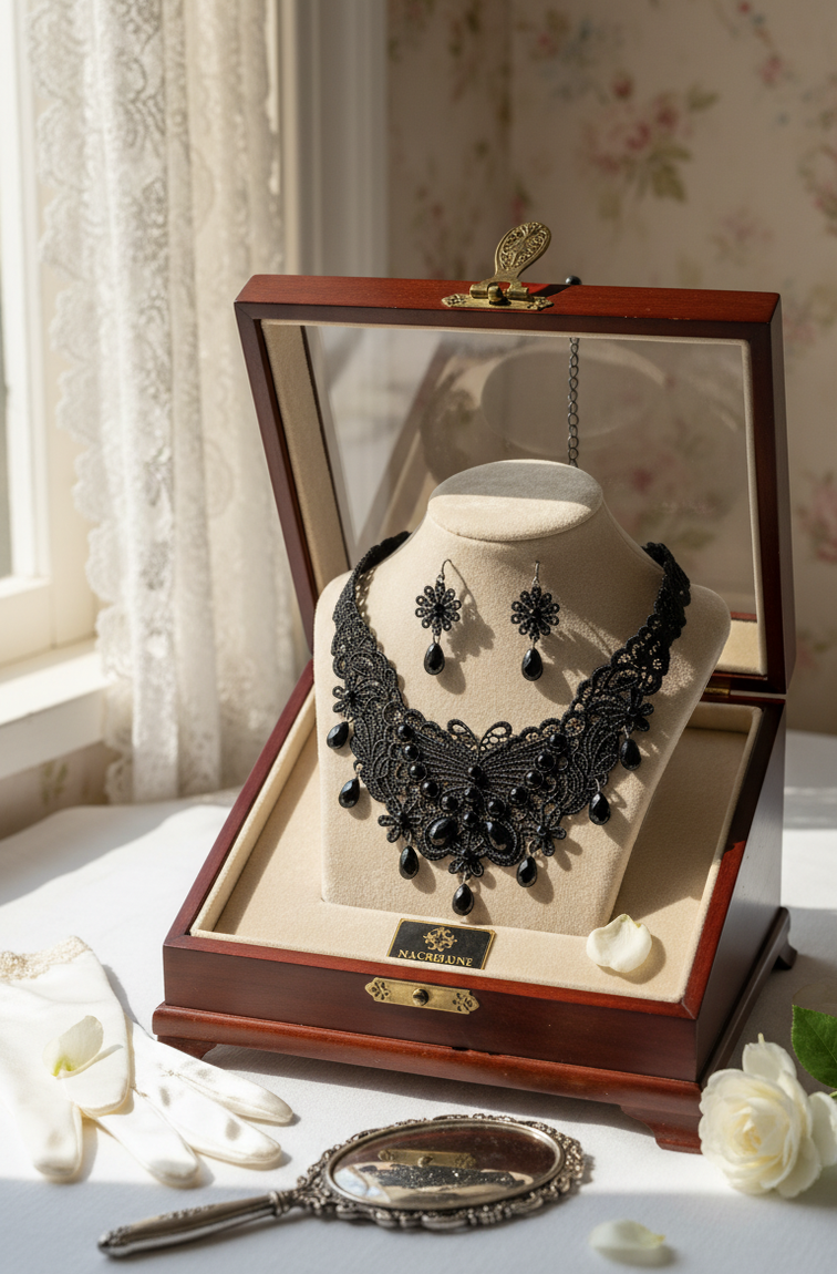 Parure fantaisie en dentelle noire