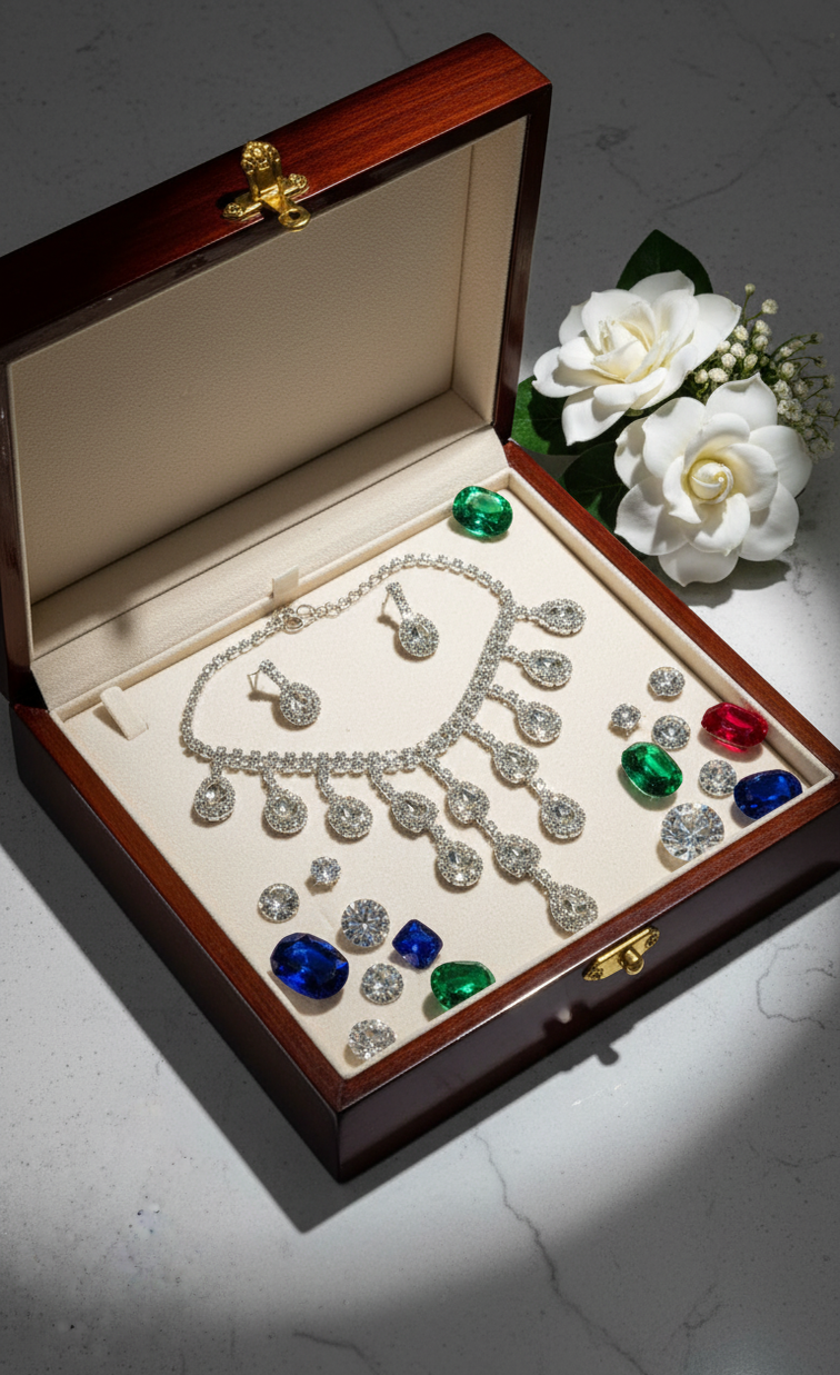 Parure en strass avec pendeloques