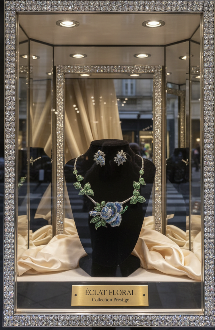 Parure en strass représentant des roses bleues nacrelune.com parure