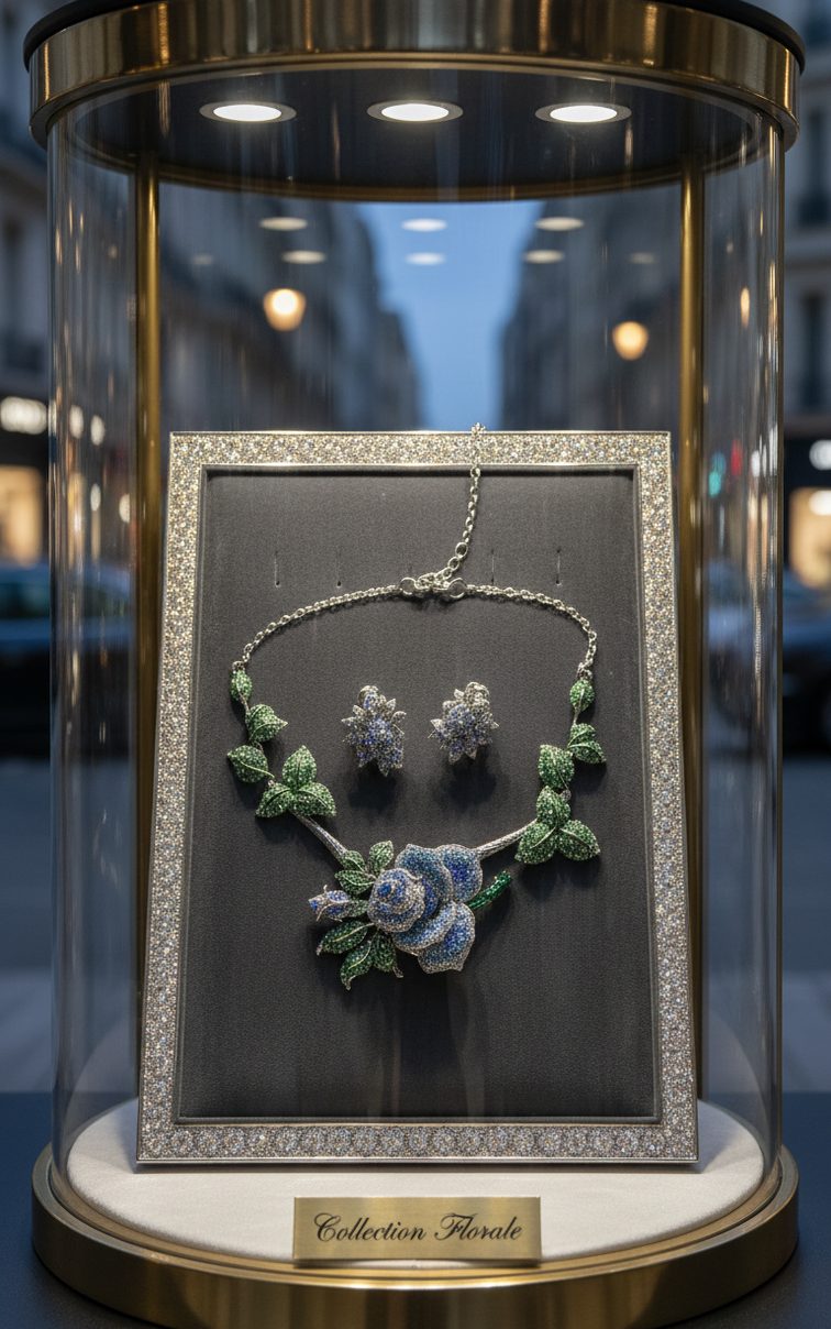 Parure en strass représentant des roses bleues