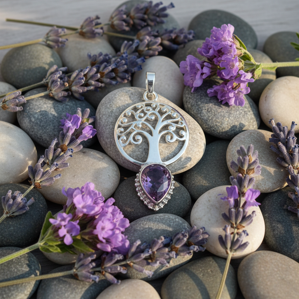 Pendentif Arbre de Vie Laiton avec Pierre Naturelle Lithothérapie nacrelune.com pendentif
