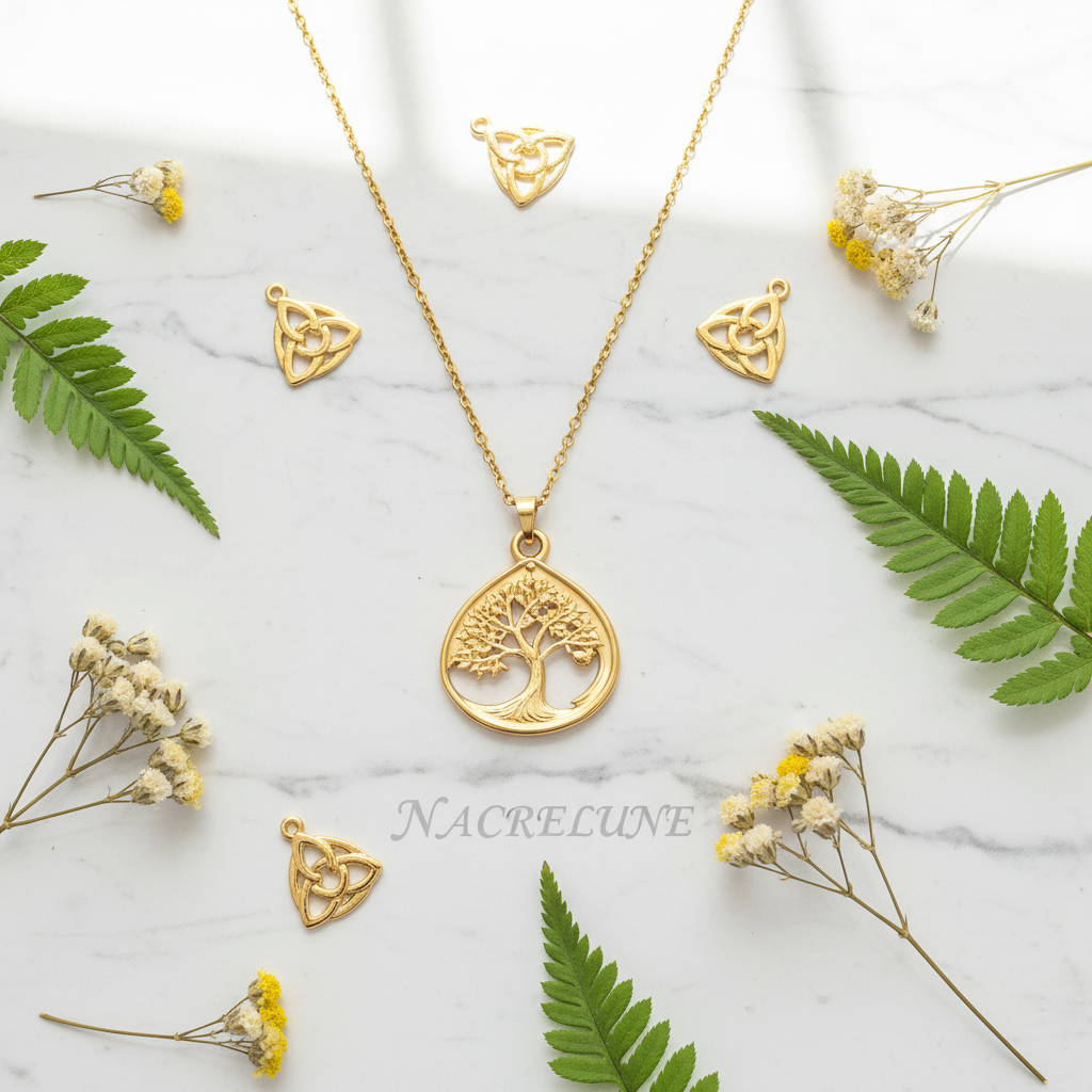 Pendentif Arbre de Vie Plaqué Or avec Chaîne – Chainette de Rallonge | NACRELUNE nacrelune.com pendentif
