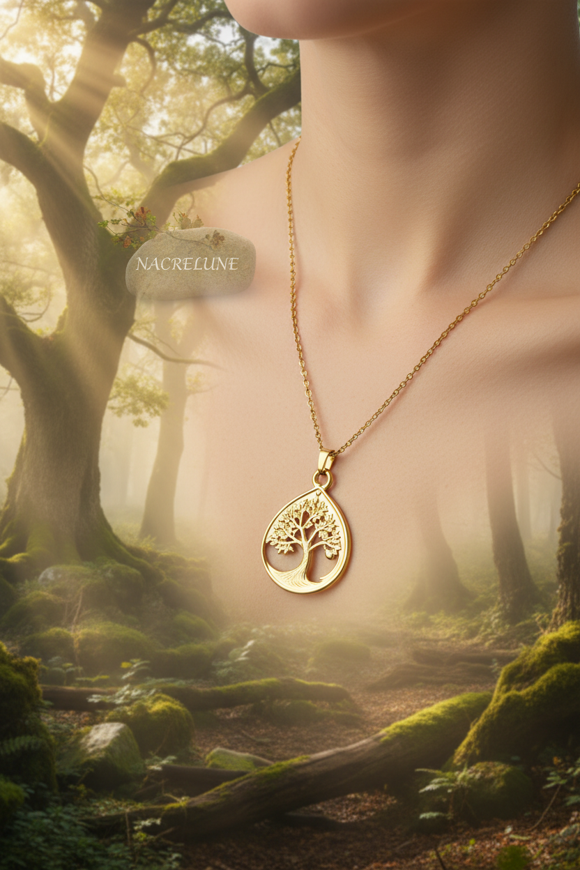 Pendentif Arbre de Vie Plaqué Or avec Chaîne – Chainette de Rallonge | NACRELUNE nacrelune.com pendentif