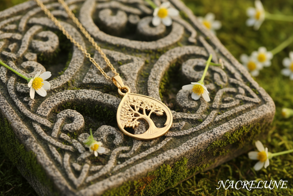 Pendentif Arbre de Vie Plaqué Or avec Chaîne – Chainette de Rallonge | NACRELUNE nacrelune.com pendentif