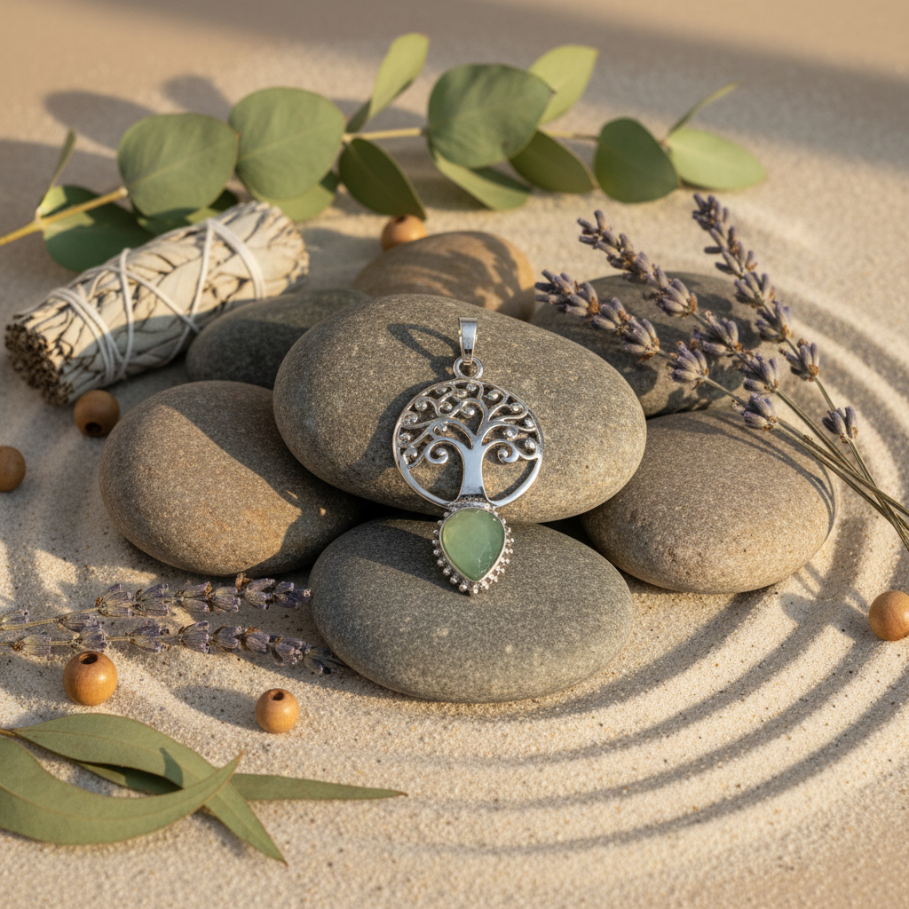 Pendentif Arbre de Vie Laiton avec Pierre Naturelle Lithothérapie nacrelune.com pendentif