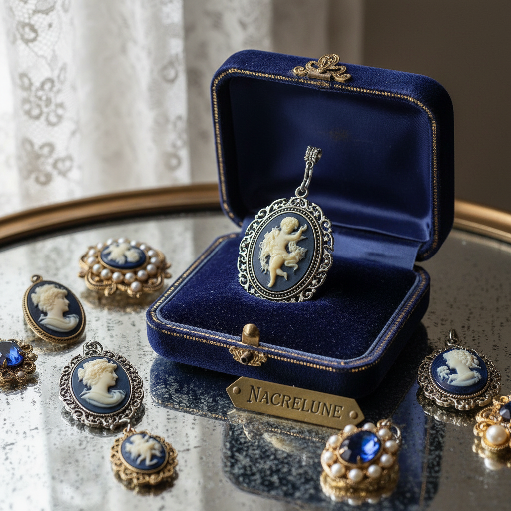 Grand pendentif camée ange en resine : couleur à choisir Bleu nacrelune.com pendentif