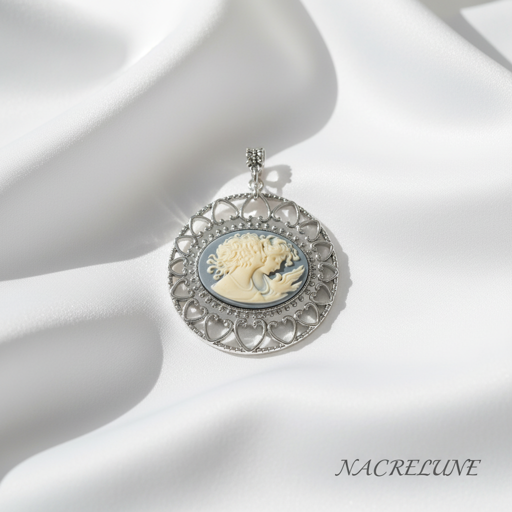 Grand pendentif camée en résine imitant le style ancien, choisissez votre couleur nacrelune.com pendentif