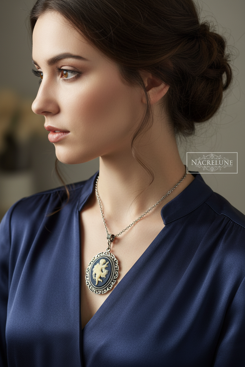 Grand pendentif camée ange en resine : couleur à choisir nacrelune.com pendentif