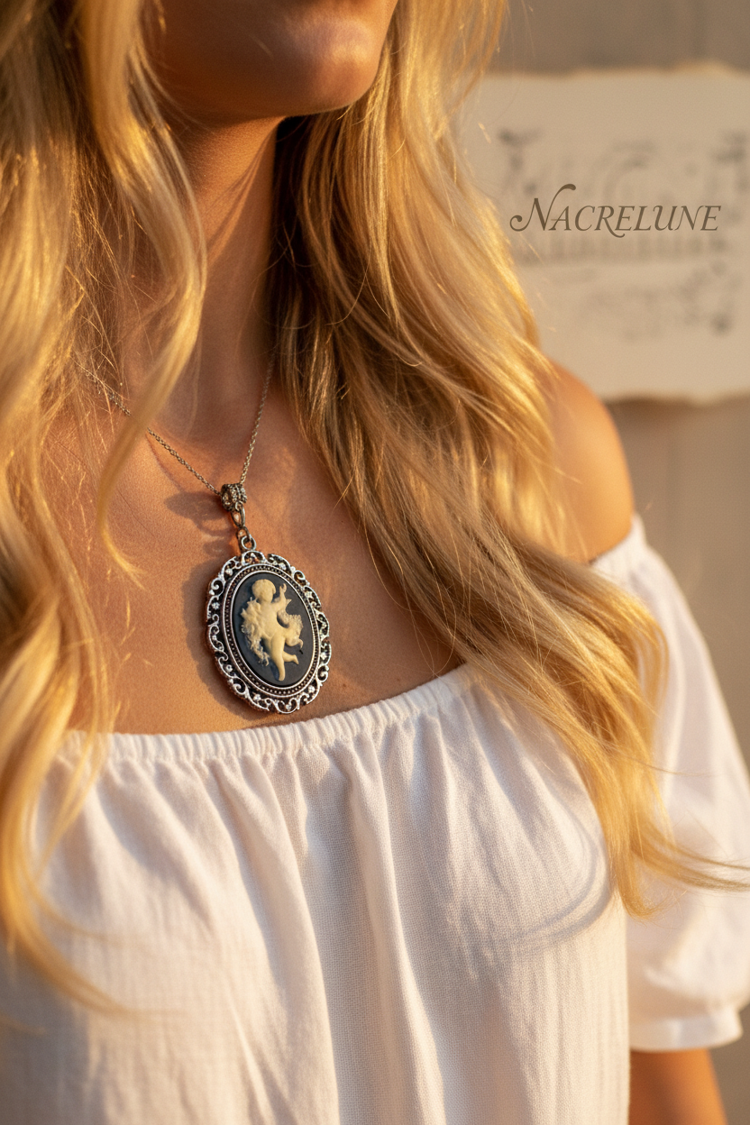 Grand pendentif camée ange en resine : couleur à choisir nacrelune.com pendentif