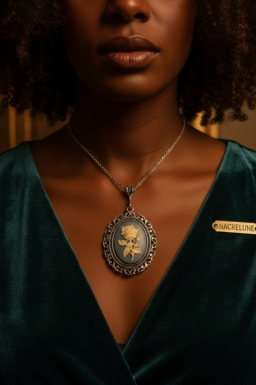 Grand pendentif camée en résine avec rose blanche : couleur à choisir nacrelune.com pendentif