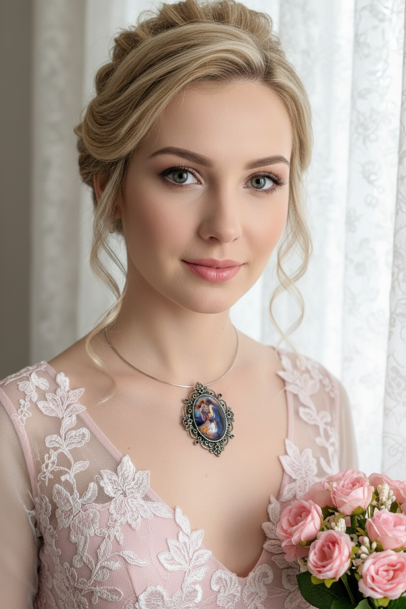 Pendentif grand camée fantasy couple dansant nacrelune.com pendentif