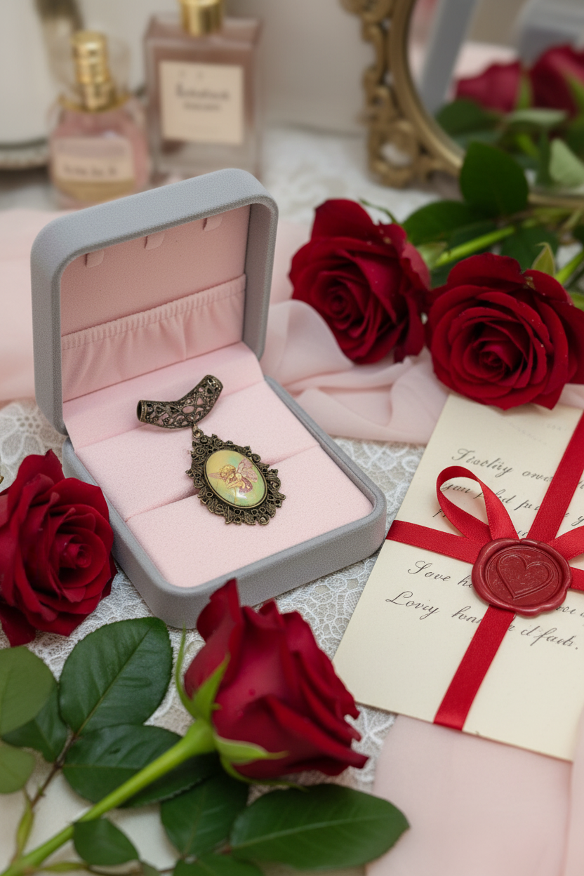 Pendentif camée artisanal avec une fée des fleurs nacrelune.com collier